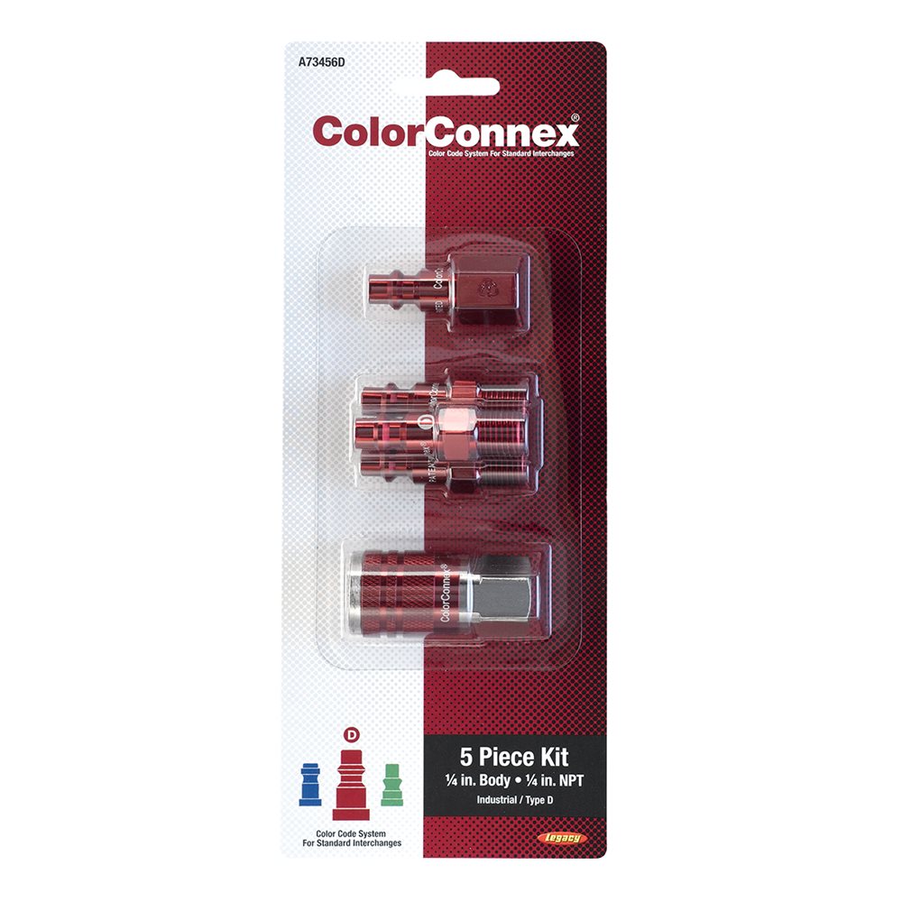 Legacy A73456D ColorConnex Coupler & Plug 5-Piece Kit Industrial Type D Red 1/4" 